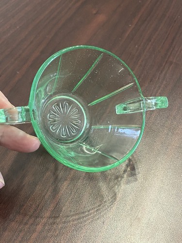 Vintage Anchor Hocking Green Vaseline Glass Optic Open Sugar Bowl 3.75” Tall - Picture 4 of 5