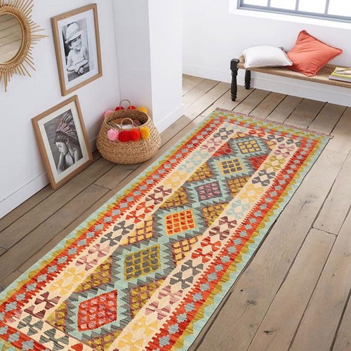Handmade Afghan Runner Rug Wool Chobi Vegetable Kilim Decor 6.8x2.6 ft - Picture 2 of 8
