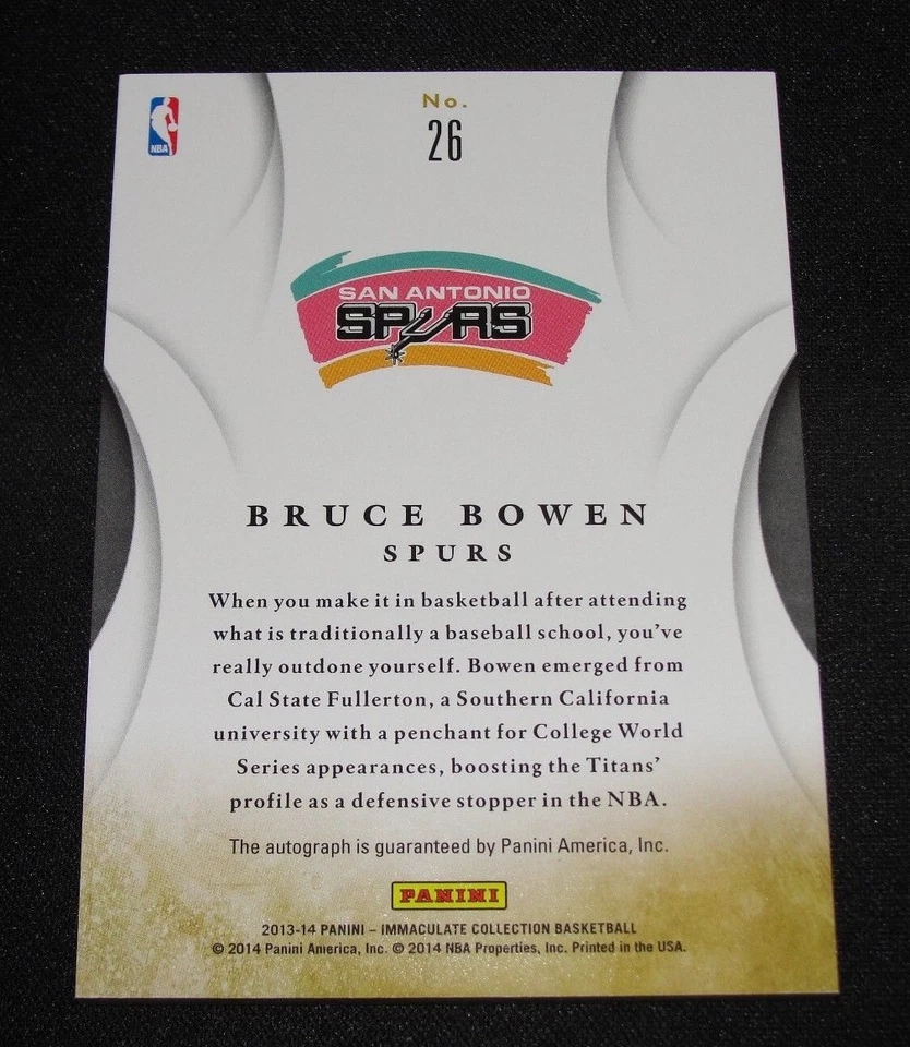 2013-14 Immaculate BRUCE BOWEN #26 INK Variant Auto/99 San Antonio SPURS Titans - Image 2 of 2