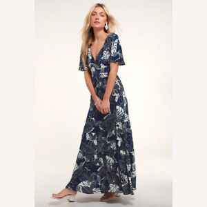 lulus navy floral maxi dress