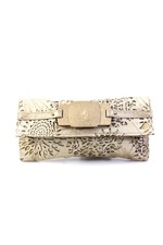 R&y Augousti Womens Laser Cut Leather Flap Clutch Handbag Beige