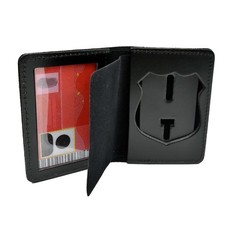 Leather Badge Case ID Wallet Credit Card Holder Fits NYPD Patrol Officer Black