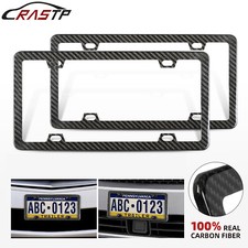 2pcs Real Carbon Fiber Finish 4 Holes Slim License Plate Frame Wuv Resistant