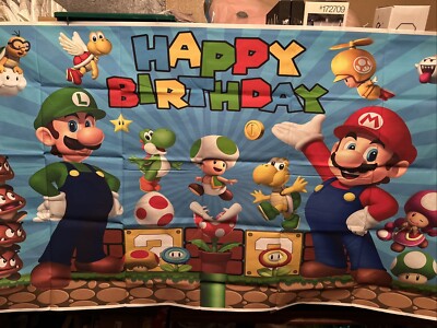 Super Mario Video Game Theme Party Decoration, 5x3 feet Happy Birthday Backdrop