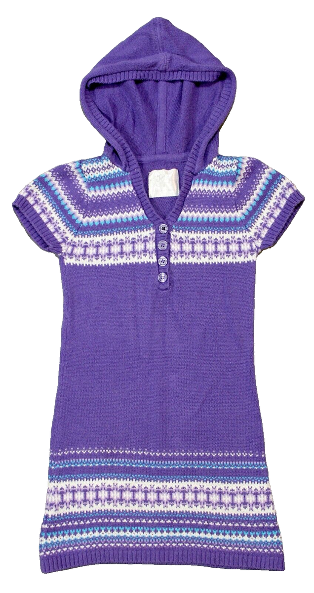 JUSTICE Girl's Sz 8 Hooded Knit Sweater Dress Purple Turquiose White Fair  Isle | eBay