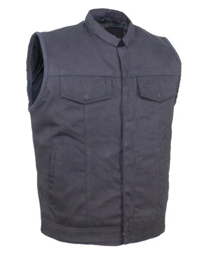 SOA STYLE MOTORCYCLE BLACK DENIM VEST w/ ZIPPER & GUN POCKETS - DA37 - product listing photo