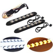2x Car Led Amberwhite Switchback Flowing Strip Arrow Flasher Turn Signal Light