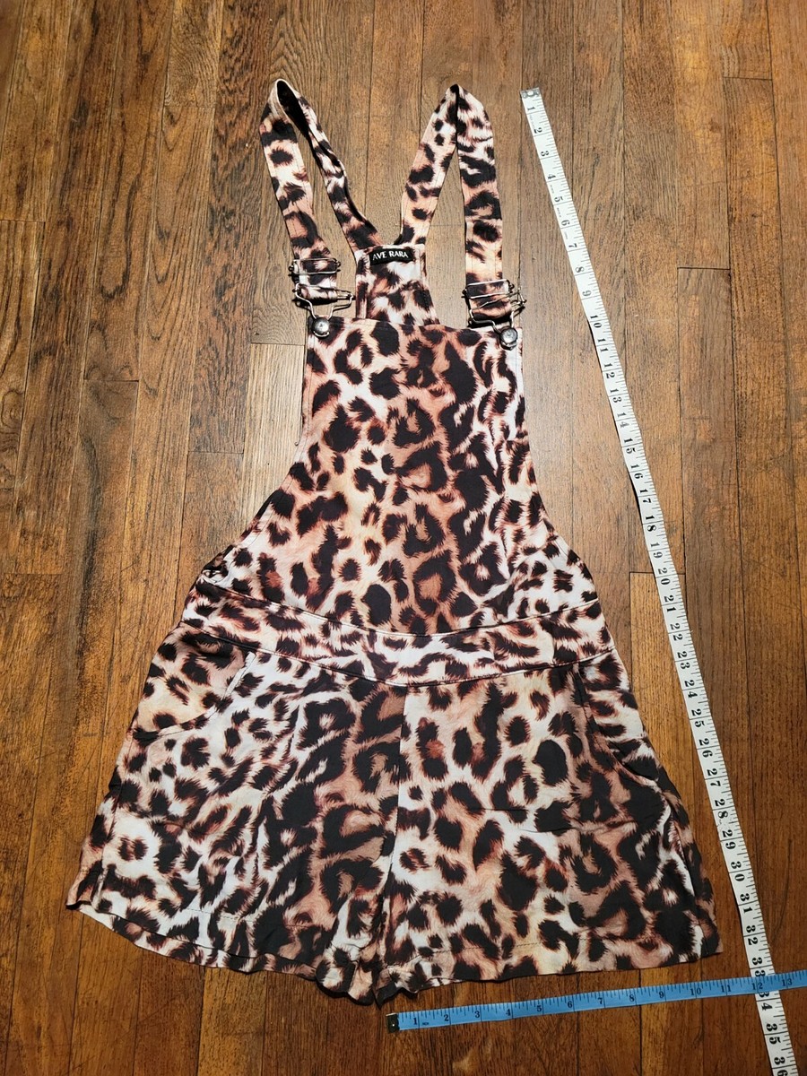 Ave Rara Leopard Print soft comfy Shorts Shortalls Overalls Sz M