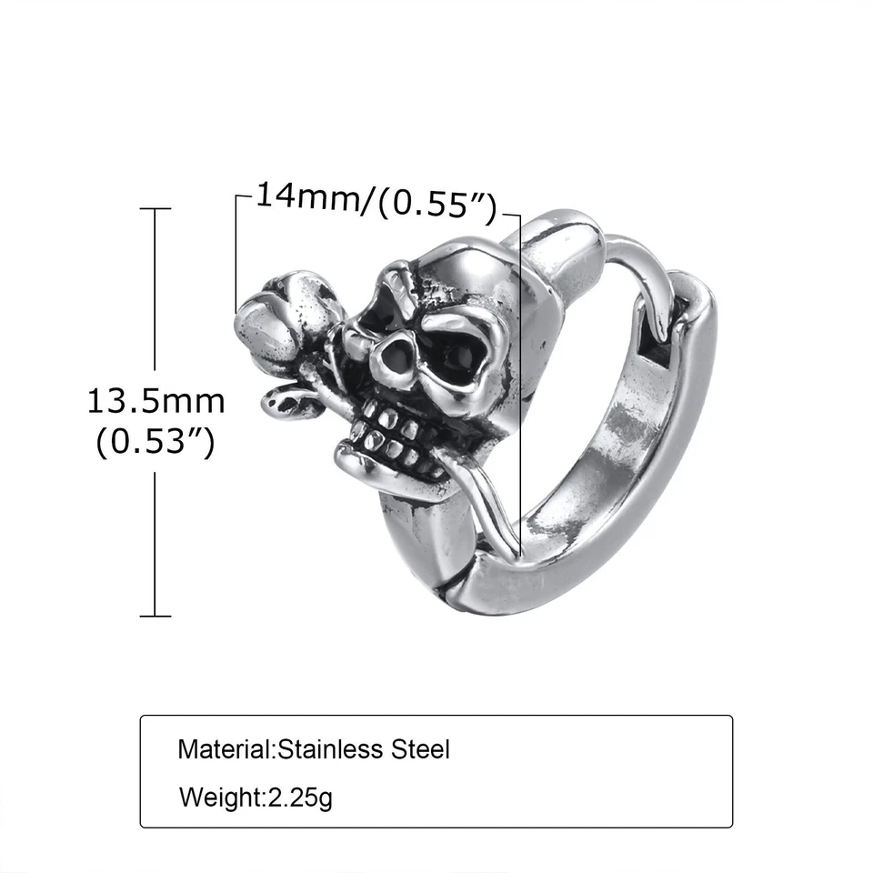 Pequeños Hombres Aros Moda Calavera Huggie Pendientes con Rosa Hombres Aros Plata Foto 4 de 4