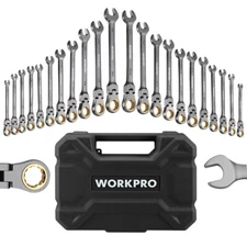 WORKPRO 22PC Flex-Head Ratcheting Wrench Set Metric 6-18mm SAE 1/4-3/4" 72 Teeth