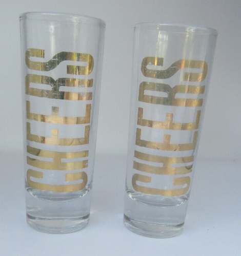 Lot - A Pair (2) of Golden CHEERS Double Shot Glasses