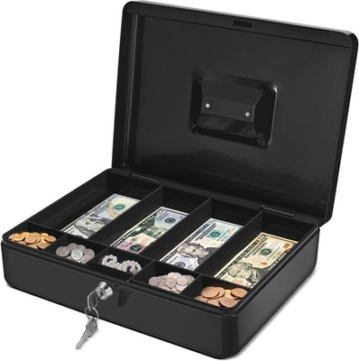 Cash Box with Money Tray and Lock - Metal Cash Box for Small Businesses, 9-Compa