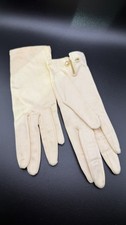 Vintage Small Ladies Gloves Ivory Satin with Pearl Button Detail