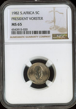 1982 South Africa 5 Cents 5C NGC MS65 Quality