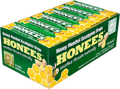 Filled Menthol Cough Drops, Honey, Menthol & Eucalyptus Cough Drops- Natural Sor