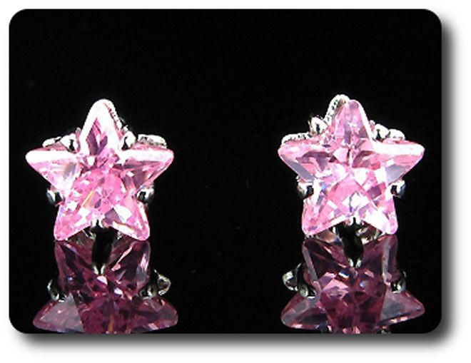 Boucles d'oreilles saphir rose et plaqué or véritable 2x6 mm