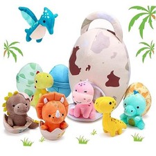 11 Pcs Dinosaur Stuffed Animal Small Dino Plush Toy and Egg Bag Set Cute