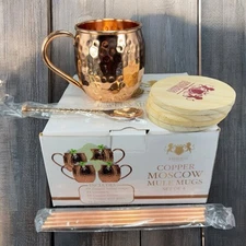 Moscow Mule Mugs B Weiss Copper Hammered Workmanship New In Box Set 4 Straws