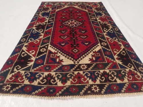 Vintage Hand Made Traditional Oriental Wool Multicolor Rug 183x112cm