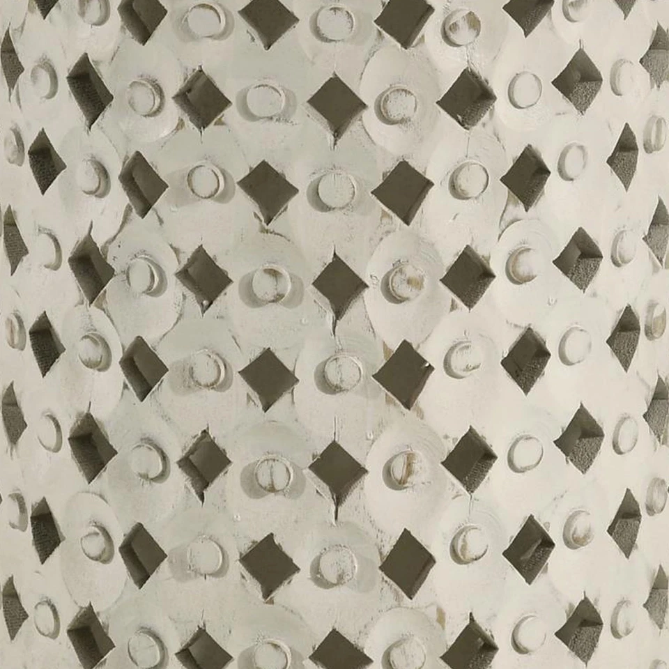 Mesa auxiliar redonda Benjara Kyra 24 pulgadas, talla de celosía ornamentada, madera de mango, marfil Foto 3 de 4