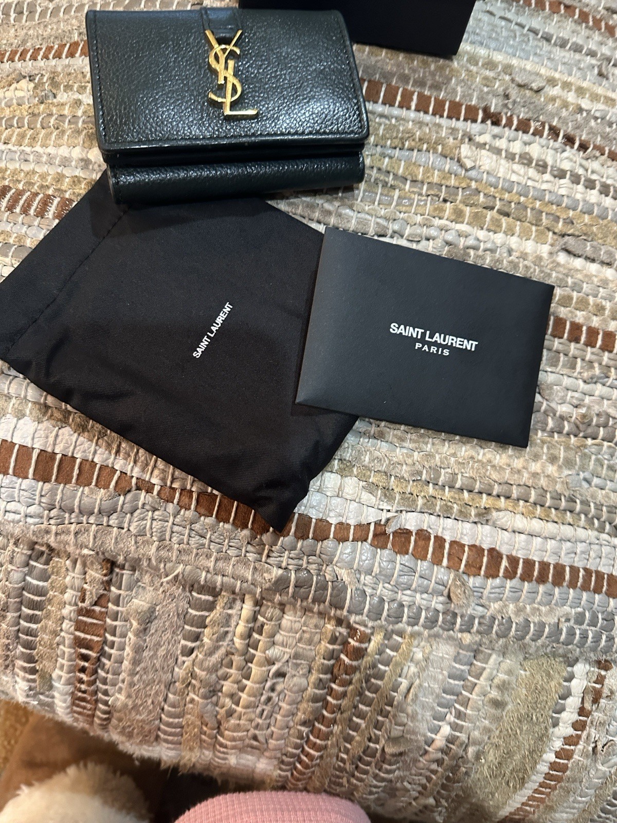 YSL Saint Laurent Dark Green Or Black Compact Wallet with Box - Coin Holder
