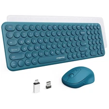 Slim Wireless Keyboard and Mouse Combo, 2.4G USB Quiet Low-Profile Retro Roun...