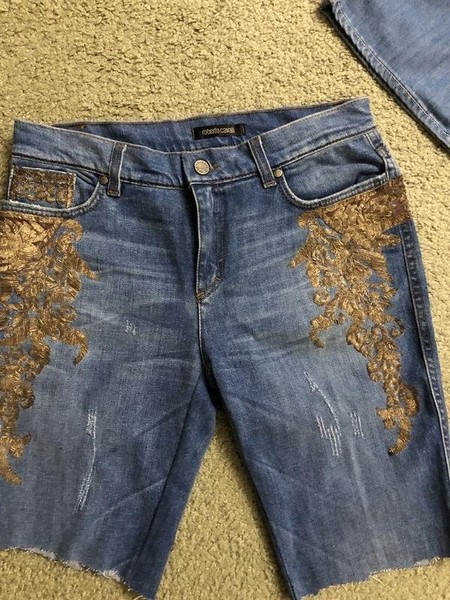 Women Roberto Cavalli Shorts Gold Denim 36