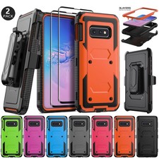For Samsung Galaxy S10 S10 S10e Case Protective Hard Cover Clip/ Tempered Glass