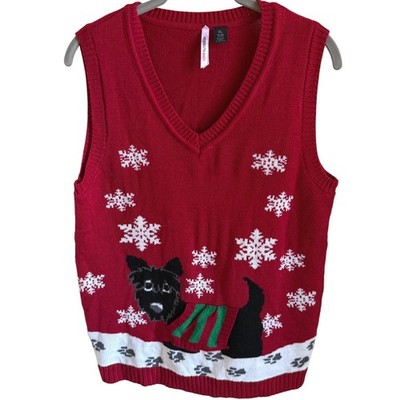 Christmas Scottie Dog Sweater Vest Red Snowflake Knit Holiday Festive XL |  eBay