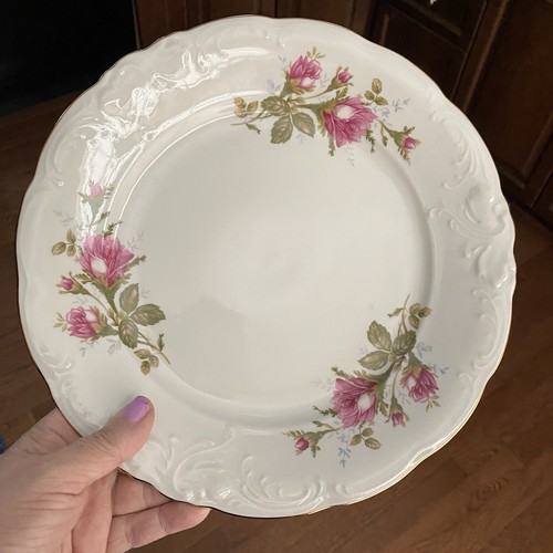 Plato de Cena Wawel Rosa Pompadour Porcelana 10.5" Polonia Borde Dorado Reemplazar