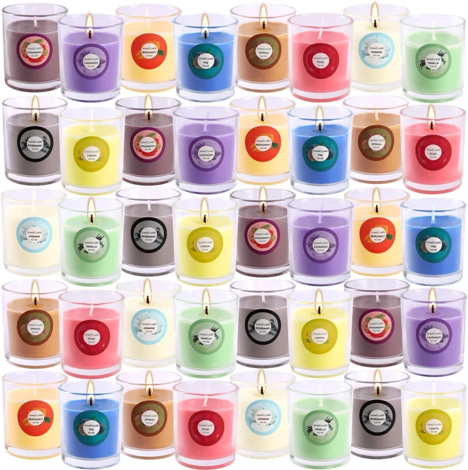 Aromatherapy Votive Candles - 40 Pack of Natural Soy Wax in Beautiful Jars - Image 3 of 4