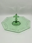Uranium Green Depression Glass Serving Tray Center Handle Floral Etched 12"