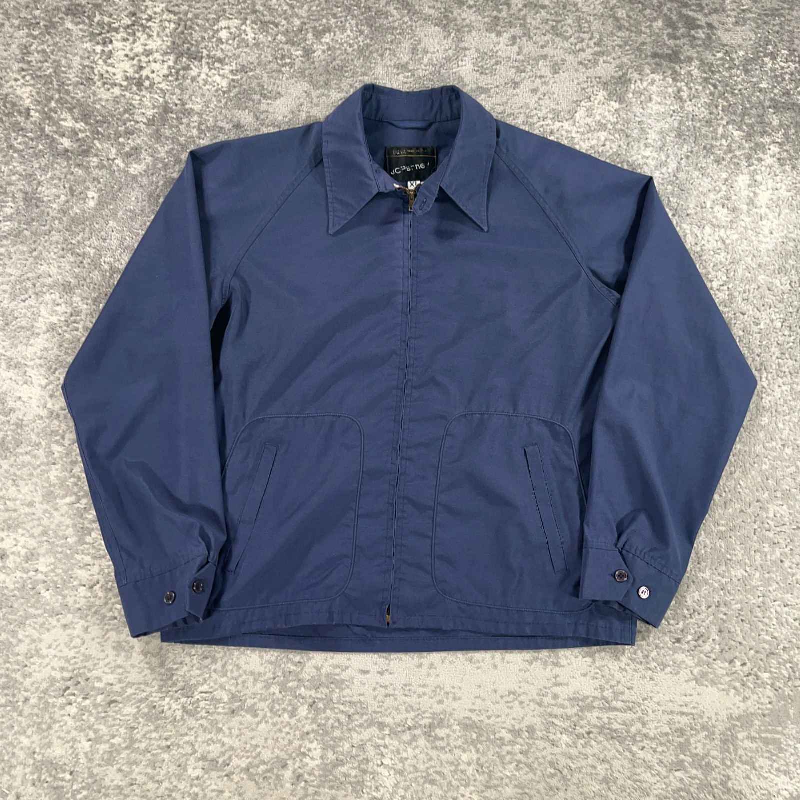 Vintage JC Penney Bomber Jacket Mens XL Blue Gab Lightweight Canvas Throat Latch