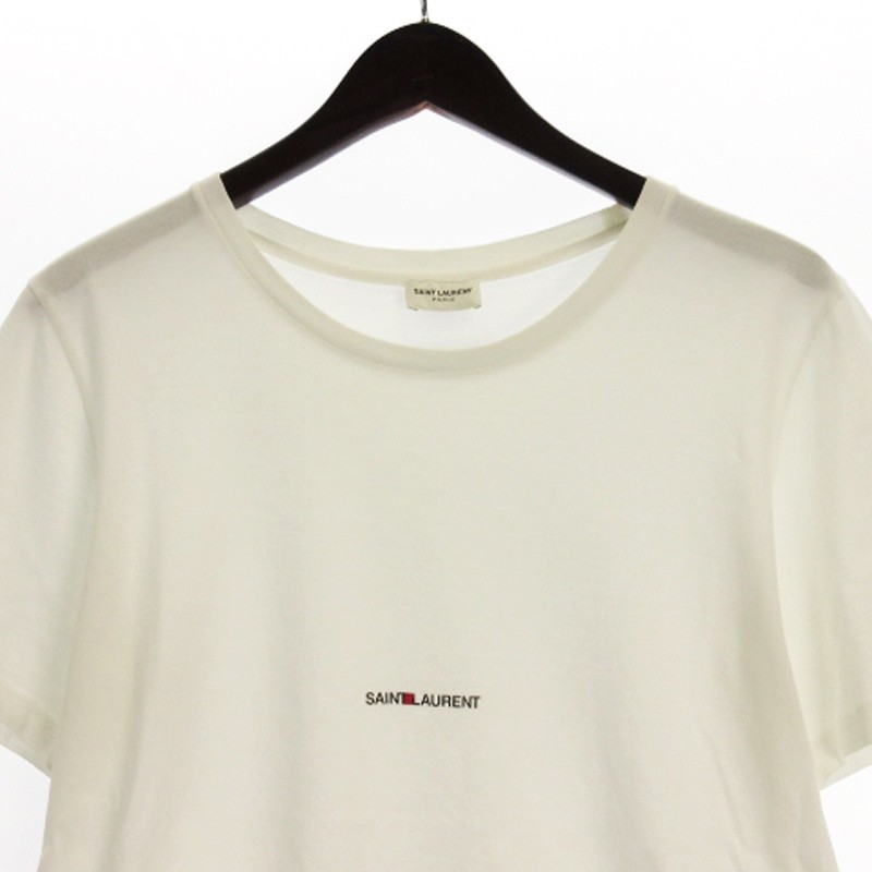 T shirt Saint Laurent Paris piccolo logo taglio e cucito manica corta bianca M uomo