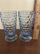 Indiana Glass Whitehall Colony Light Blue Footed Iced Tea Glasses (2) cubist