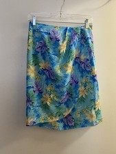 Dressbarn Vintage Womens Blue Tropical Print Mini Wrap Skirt Skize 8 Waist 26  