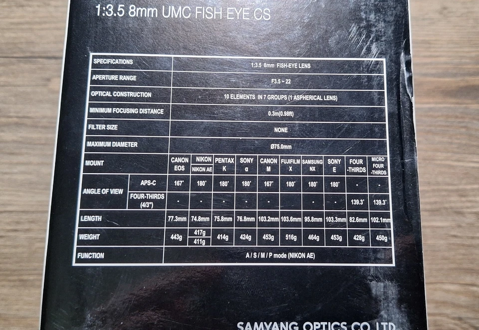 Samyang AE 8mm f3.5 Aspherical Fish-eye CS Lens  - Image 2 of 4