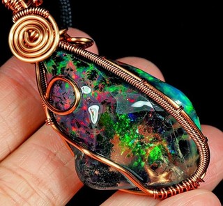 63Ct African Black Opal Nugget Wire Wrapped Pendant PRH95