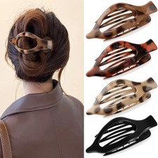 4 PCS Large Flat Hair Clips for Women Girls, French Concord Leopard Tortoise