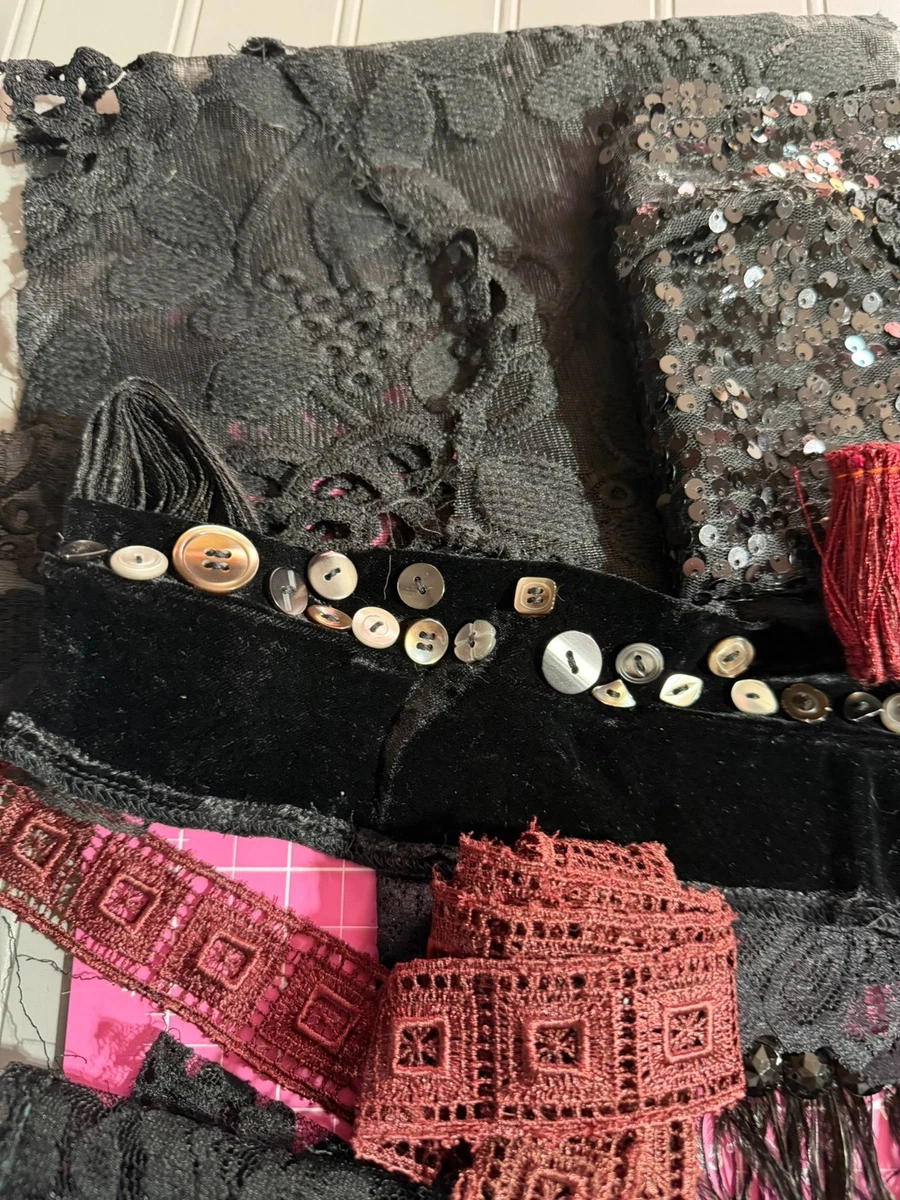 Remnant / Salvaged Vintage Material & Ephemera Pack. Black, Velvet, Sparkle Mix