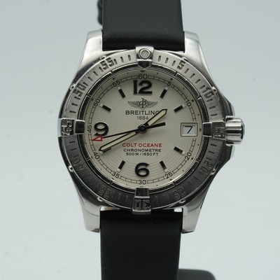 BREITLING COLT OCEANE DAMEN UHR A77380 32MM STAHL MIT LEDER BAND SCHÖN BR508