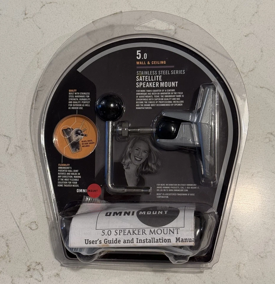 OmniMount 5.0 Wall & Ceiling Stainless Steel Series Satellite Speaker Mount NEW - Image 2 of 4