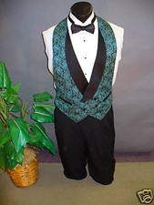 Teal Paisley with Black Lapel Formal Vest Backless - Boy's 10-16yr. 88562BL