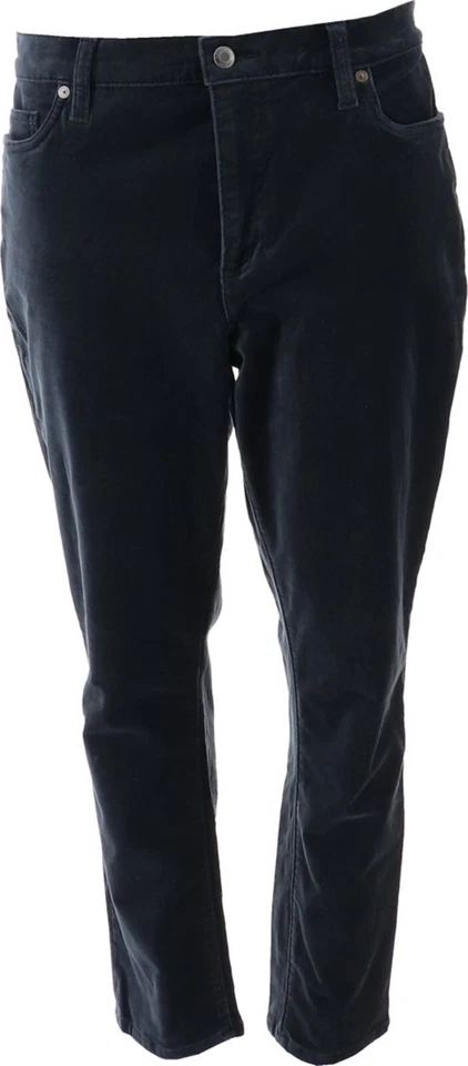Pantalón recto delgado de terciopelo de tiro alto Lands' End zinc oscuro 2P nuevo sin etiquetas (844)