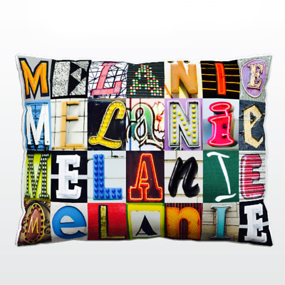 Personalized Pillow featuring the name MARILYN in photos of sign letters
