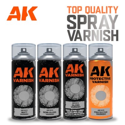 AK Interactive: VARNISH SPRAY - Matt | Semi-Gloss |  Gloss | Protective - 400ml