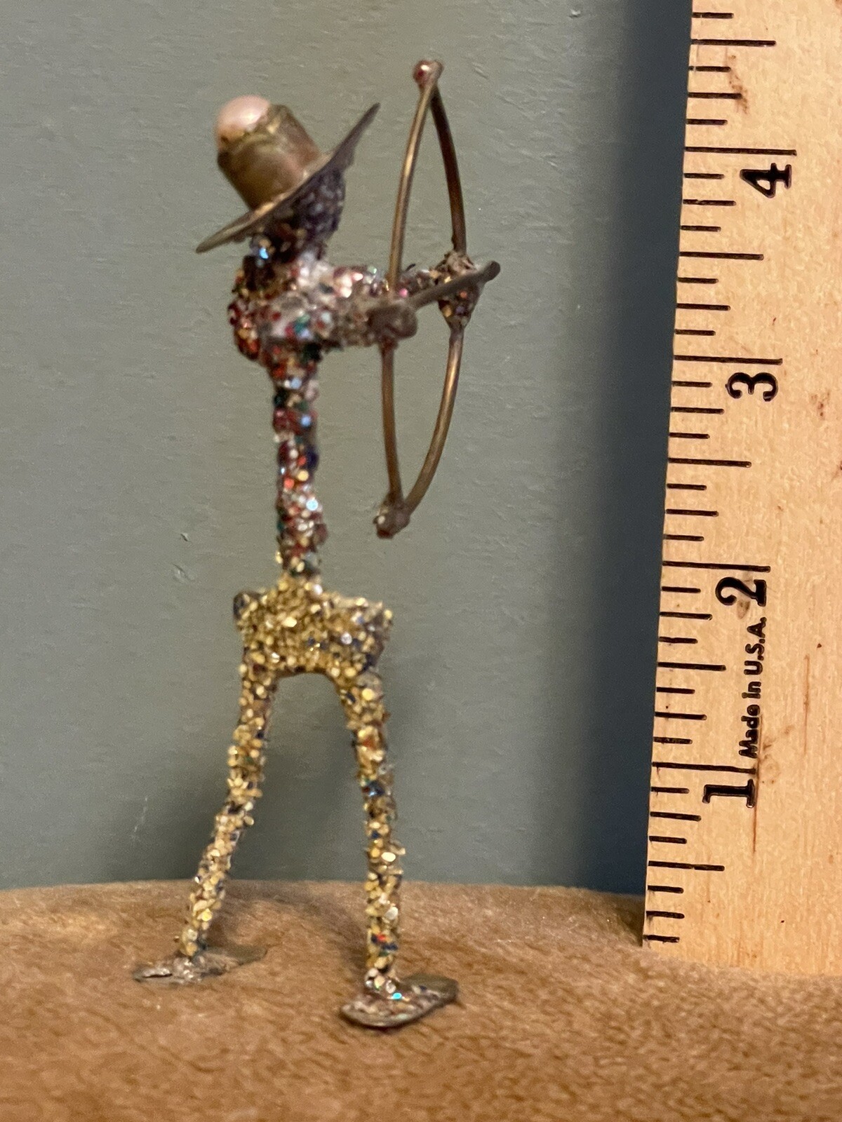 Vintage Horseshoe Nail Metal Folk Art Man With Bow & ArrowFigure 4”Tall