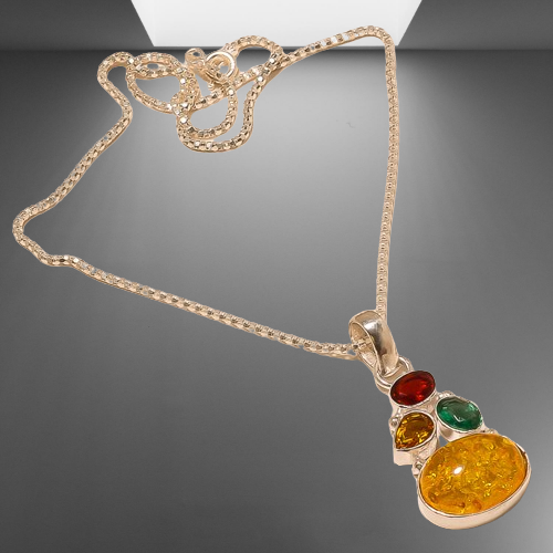 925 Silber Bernstein Multi Edelsteine Anhänger Geschenk für Sie k-186 - Bild 1 von 8
