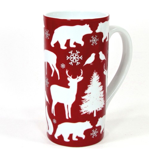 Food Network MODERN HOLIDAY 16oz Tall Latte Mug Red Forest Animals Christmas - Picture 2 of 11