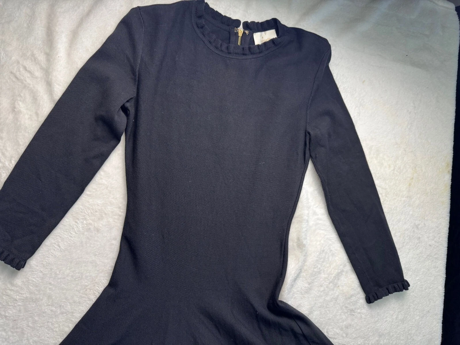 Vestito maglione Kate Spade New York nero a punta con volant tg. XS Academia Preppy
